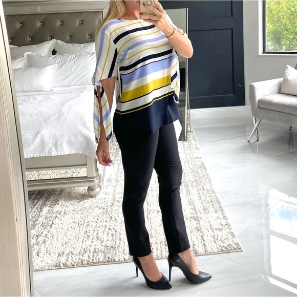 Ann Taylor Tie sleeve blouse blue white striped shirt in size MP good condition - Picture 3 of 16